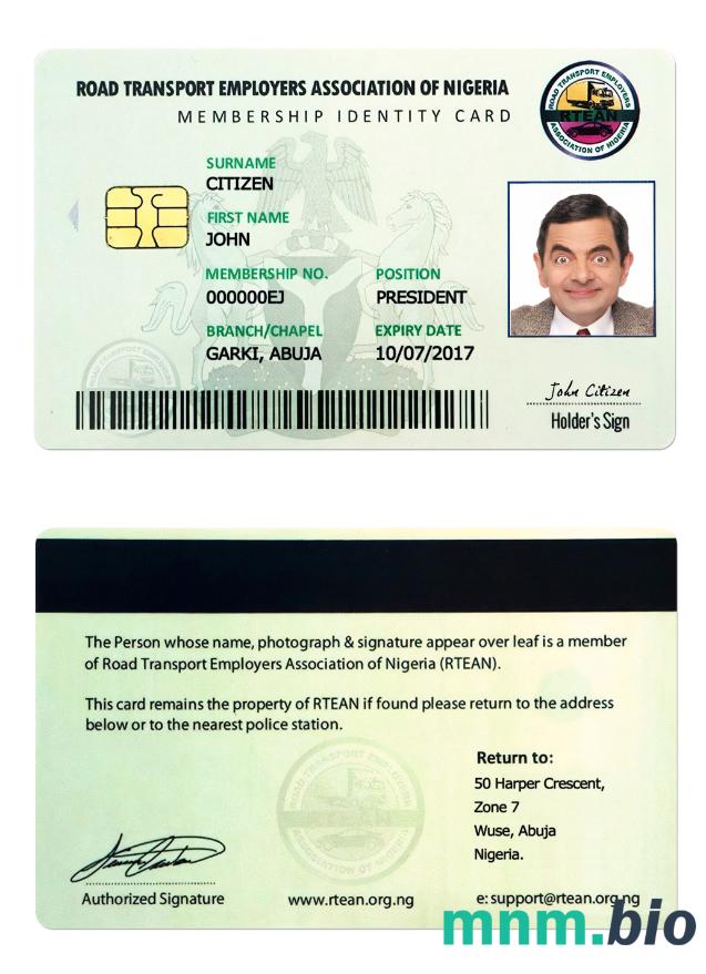 Przykład karty identyfikacyjnej Nigerii w formacie PSD, w pełni edytowalny